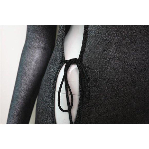 Women's Long Sleeves Strap tie detailed foil jumpsuit Party Clubwear S M L Black - Picture 12 of 12